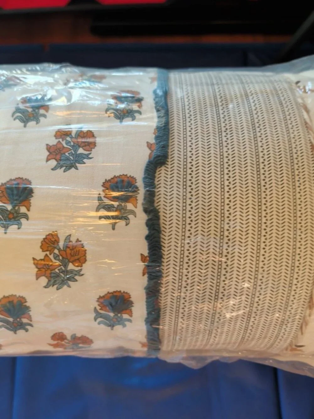 Rizzy Home 14x26 Boho Botanical Lumbar Throw Pillow Blue Gold Cotton Zipper